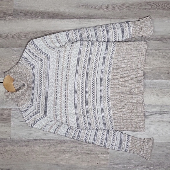 🛍Columbia Womens Large Wool White Tan Argyle Turtleneck Sweater Warm Casual‎ - Picture 1 of 8
